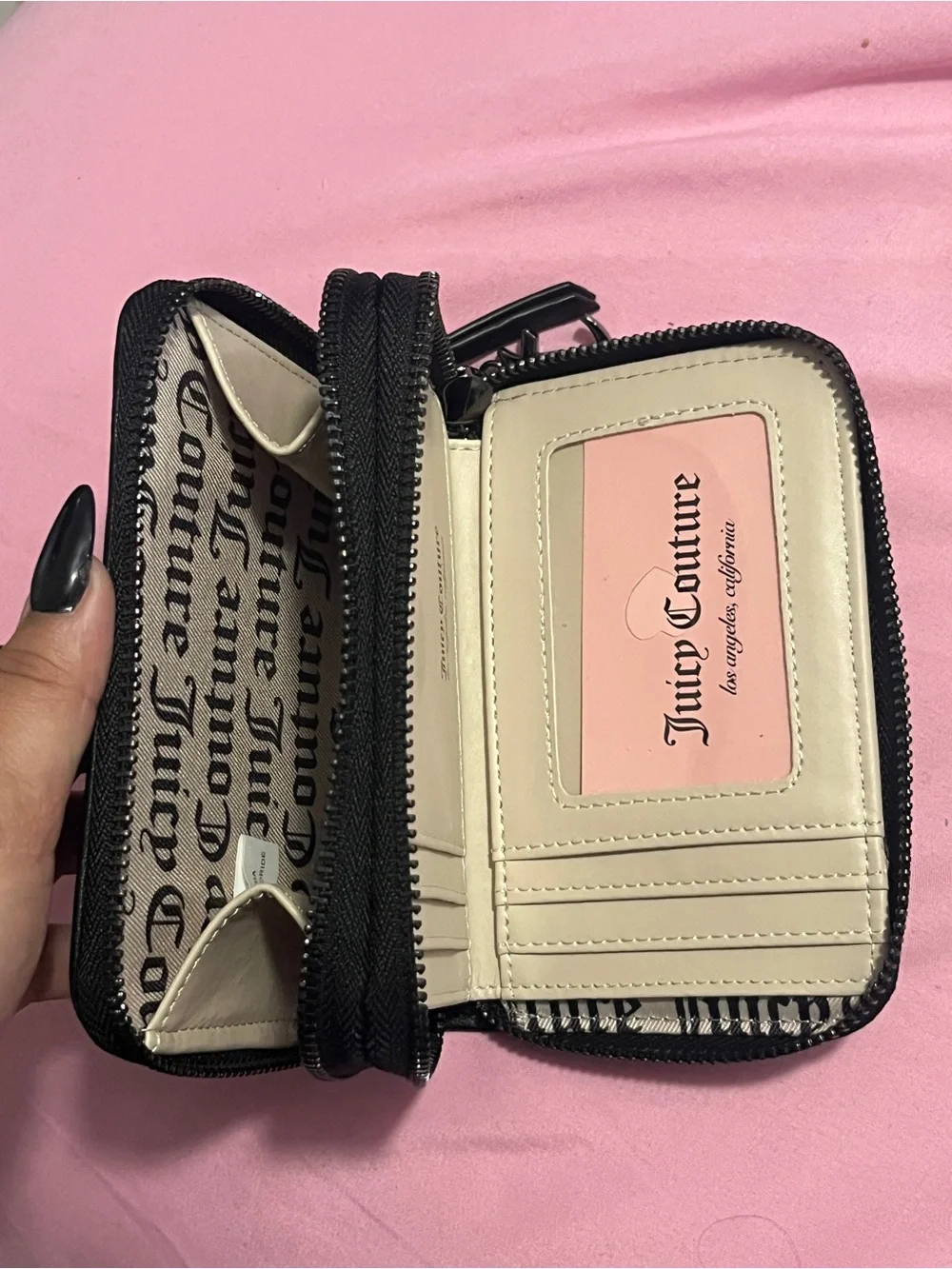 Juicy Couture Black & Gray Logo Zip Wallet